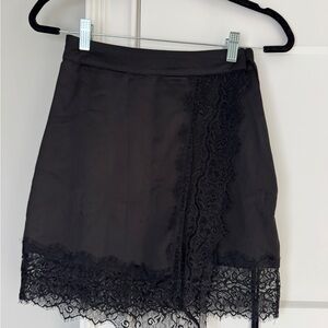 Black Lace Trim Side Tie Skirt